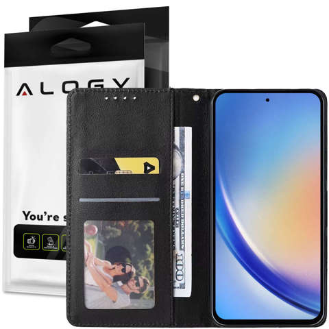 Schützende Flip-Leder-Brieftasche Alogy Wallet Case Handyhülle für Samsung Galaxy A54 5G Schwarz