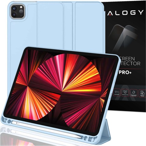 Schutzhülle Alogy Book Cover Federmäppchen mit Stifthalter für Apple iPad Air 4 2020 / Air 5 2022 10,9 Zoll, blaues Glas