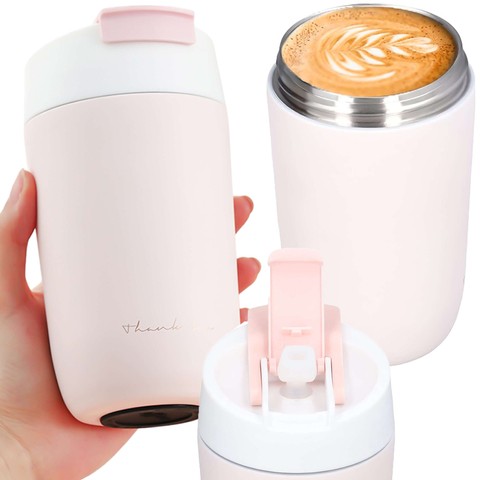 Thermobecher-Thermoskanne mit Ausgießer und Strohhalm für Kaffee, Yerba-Mate-Tee, 480 ml, Vakuumflasche Alogy Steel Pink