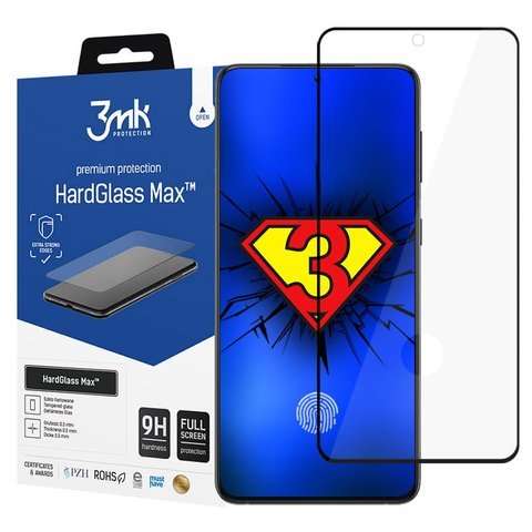 3mk HardGlass Max Fingerabdruckglas für Samsung Galaxy S21 Schwarz