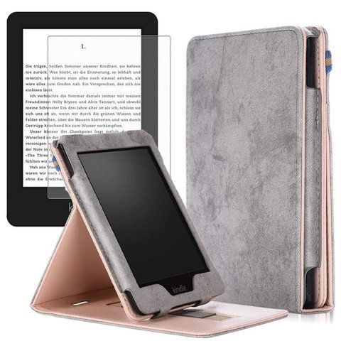 Alogy Slim Ledertasche für Kindle Paperwhite 4 2018/2019 Graues Glas