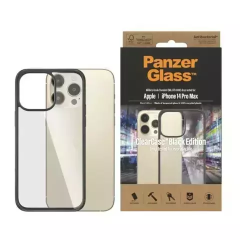 Etui PanzerGlass ClearCase für iPhone 14 Pro Max 6,7" Antibacterial czarny/black 0408