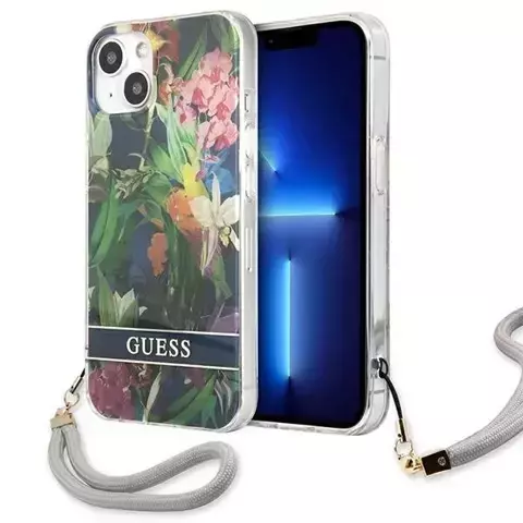 Guess GUHCP13MHFLSB iPhone 13 6,1" Niebieski/Blue Hardcase Flower Strap