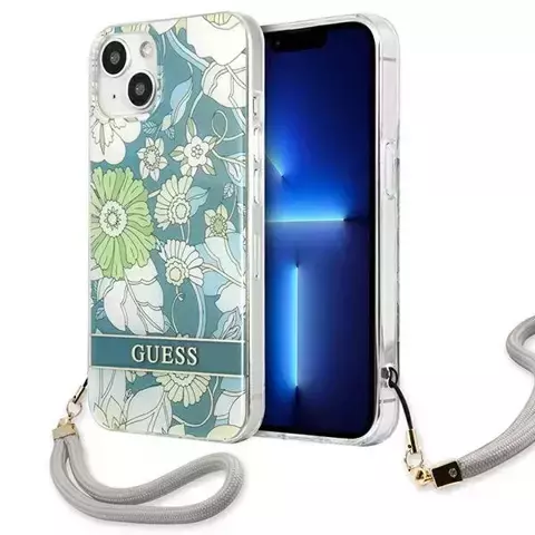 Guess GUHCP13SHFLSN iPhone 13 mini 5,4" zielony/grünes Hardcase Flower Strap