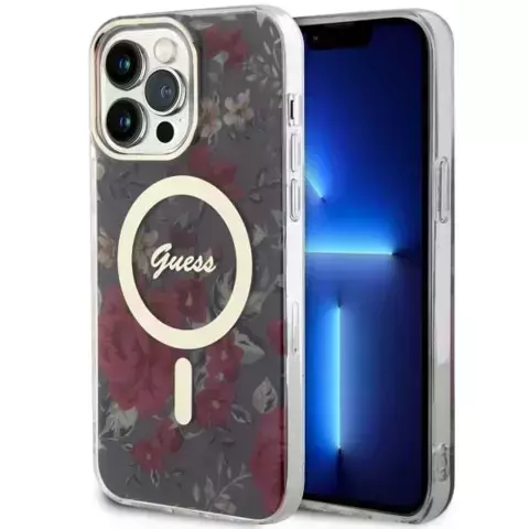 Guess GUHMP14XHCFWSA Handyhülle für Apple iPhone 14 Pro Max 6,7" grün/khaki Hardcase Flower MagSafe