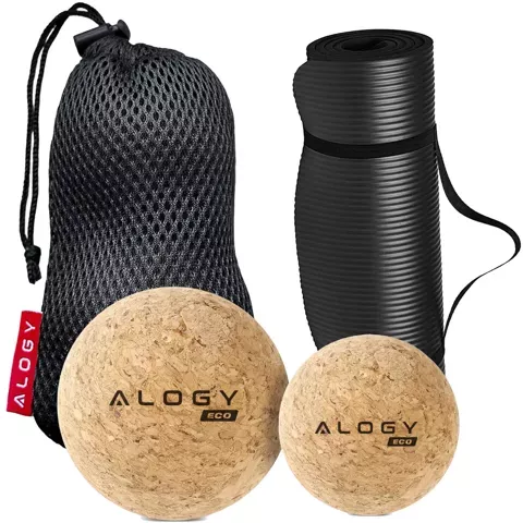 Korkball Set mit 2 ECO-Bällen für Muskelmassage-Massagegerät, harte kleine Korkbälle 6 cm und 5,3 cm, Alog-Tasche, Sport-Fitnessmatte