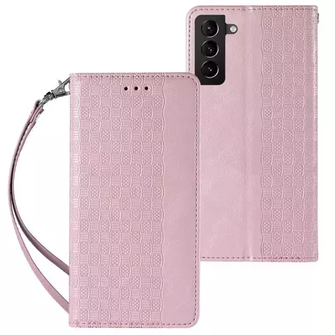 Magnetband Hülle Hülle für Samsung Galaxy S22 (S22 Plus) Tasche Geldbörse Mini Lanyard Anhänger Pink