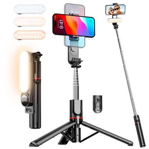 Selfie Stick Stativ L15 Stativ L15 Telefonhalter mit LED-Lampe Bluetooth-Fernbedienung Schwarz