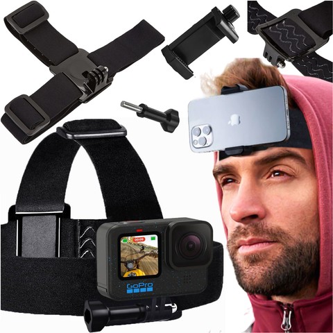 Stirnband, Helm, 2-in-1-Halterung für Telefon, GoPro Hero, DJI, SJCAM, EKEN Alogy Sportkameras, schwarz