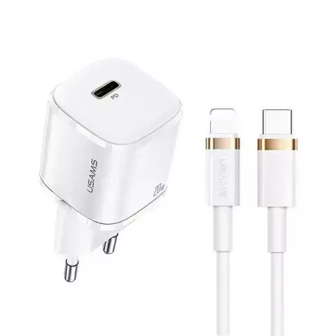 USAMS Wandladegerät 1x USB-C T36 mini 20W USB-C-Lightning Kabel weiß/weiß PD3.0 Schnellladung XFKXLOGTL02 (US-CC124 US-SJ484)