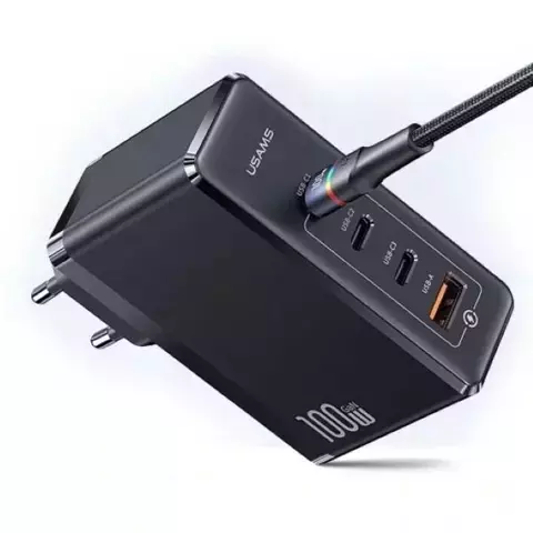 "USAMS Wandladegerät 3xUSB-C 1xUSB GaN 100W T50 PD (nur Kopf) Schnellladung schwarz/schwarz CC163TC01 (US-CC163)"