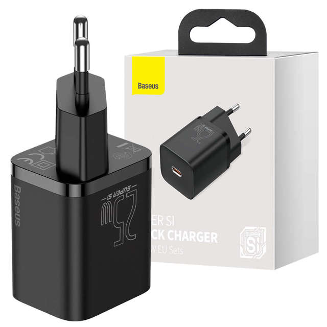 Baseus Super Si USB-C Typ C PD 25W schwarzes Netzteil-Ladegerät