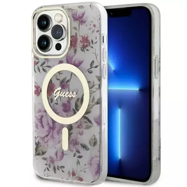 Etui für Telefon Guess GUHMP14XHCFWST für Apple iPhone 14 Pro Max 6,7" transparente Hardcase Flower MagSafe