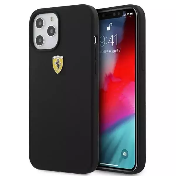 Ferrari iPhone 12 Pro Max 6.7" Hülle schwarz/schwarz Hardcase On Track Silicone