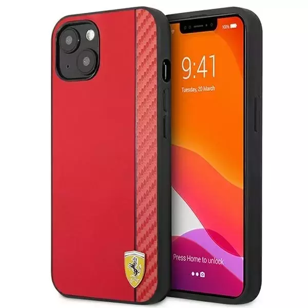 Ferrari iPhone 13 mini 5.4" Hülle rot/rot Hardcase On Track Carbon Stripe