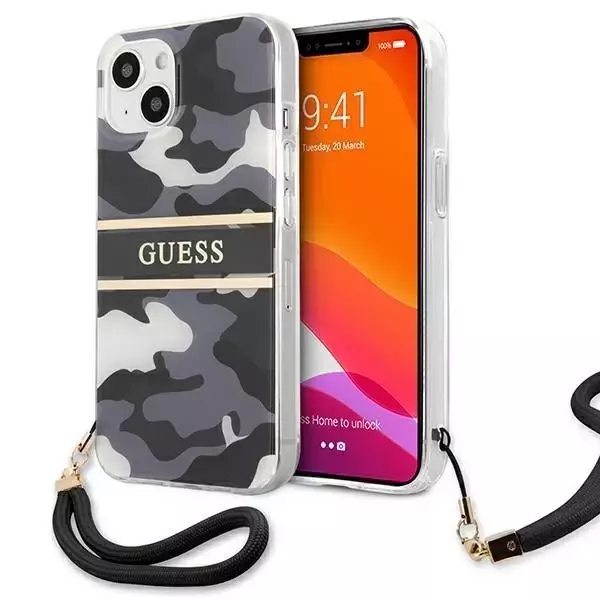 Guess GUHCP13MKCABBK iPhone 13 6,1" Czarny/Black Hardcase Camo Strap Collection