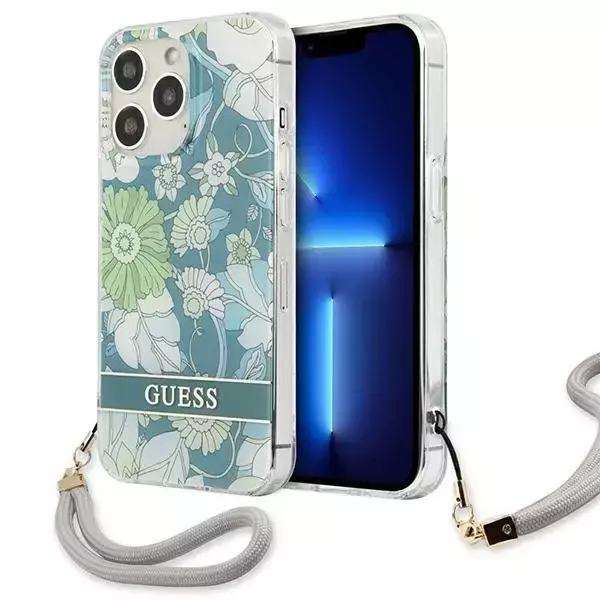 Guess GUHCP13XHFLSN iPhone 13 Pro Max 6,7" zielony/green Hardcase Flower Strap