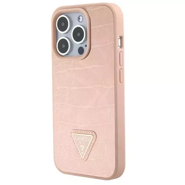 Guess GUHCP15XPCRTHCP Hülle für iPhone 15 Pro Max rosa/rosa Hardcase Croco Triangle Metal Logo