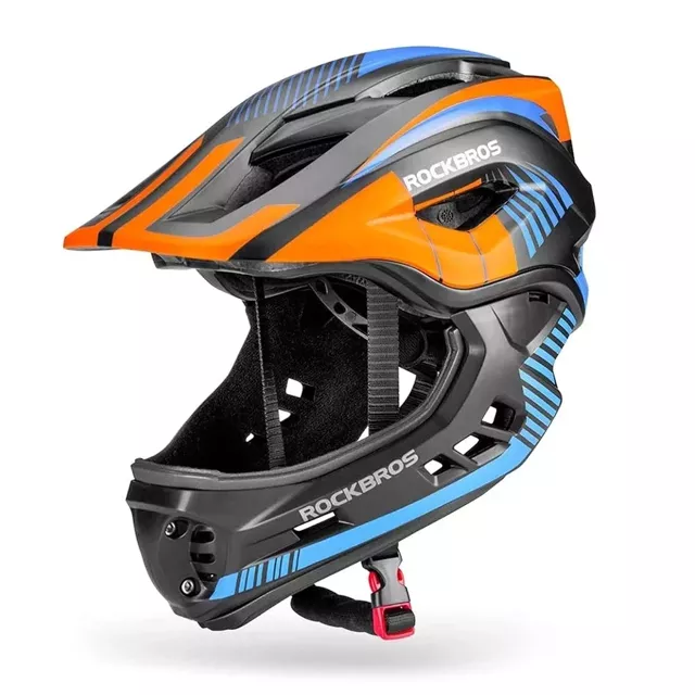 Kinderfahrradhelm mit abnehmbarem Visier Rockbros TT-32SOBL-S Größe S - Schwarz und Orange