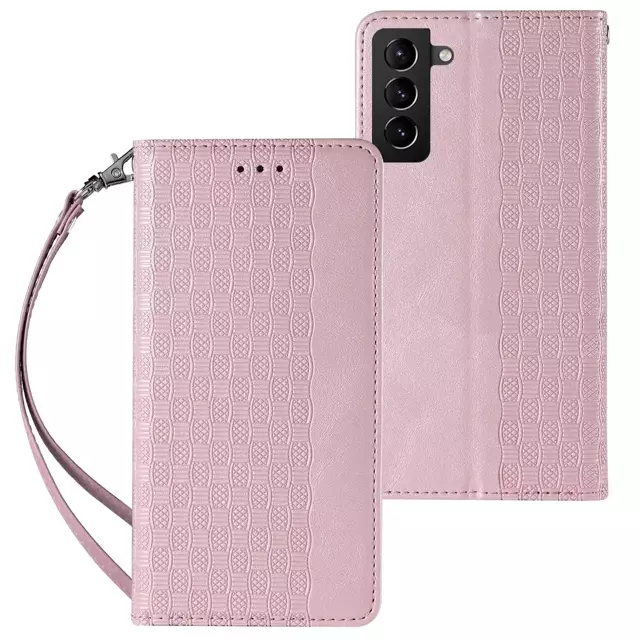 Magnetband Hülle Hülle für Samsung Galaxy S22 (S22 Plus) Tasche Geldbörse Mini Lanyard Anhänger Pink