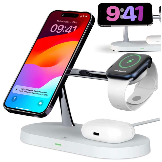 Qi MagSafe 3in1 Induktionsladegerät für iPhone / AirPods / Watch White