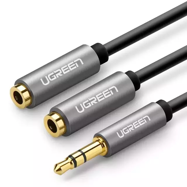 UGREEN Kabel Kopfhörer Splitter Kabel 3,5 mm Miniklinke AUX 20cm (2 x Audio Ausgang) silber (10532)