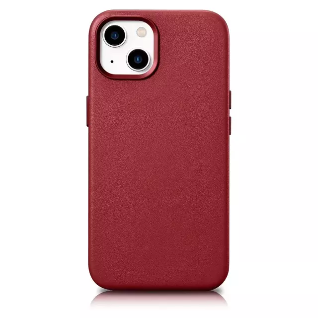 iCarer Case Leder Echtleder Handyhülle für iPhone 14 Plus Rot (MagSafe kompatibel)