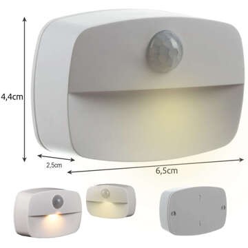 3x Nachtlampe Kabellose LED-Lampe mit Bewegungssensor, AAA-Batterie, geklebte Möbelbeleuchtung 3000K weiß