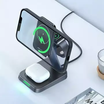 Acefast 15W Qi Wireless Charger für iPhone (mit MagSafe), Apple Watch und Apple AirPods Stand Stand Magnethalter schwarz (E3 schwarz)