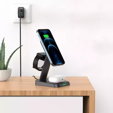 Acefast 15W Qi Wireless Charger für iPhone (mit MagSafe), Apple Watch und Apple AirPods Stand Stand Magnethalter schwarz (E3 schwarz)