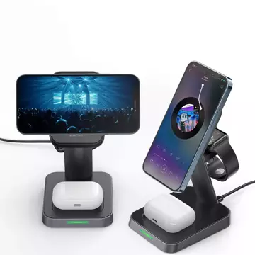 Acefast 15W Qi Wireless Charger für iPhone (mit MagSafe), Apple Watch und Apple AirPods Stand Stand Magnethalter schwarz (E3 schwarz)