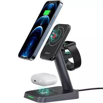 Acefast 15W Qi Wireless Charger für iPhone (mit MagSafe), Apple Watch und Apple AirPods Stand Stand Magnethalter schwarz (E3 schwarz)