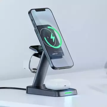 Acefast 15W Qi Wireless Charger für iPhone (mit MagSafe), Apple Watch und Apple AirPods Stand Stand Magnethalter schwarz (E3 schwarz)