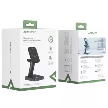 Acefast 15W Qi Wireless Charger für iPhone (mit MagSafe), Apple Watch und Apple AirPods Stand Stand Magnethalter schwarz (E3 schwarz)