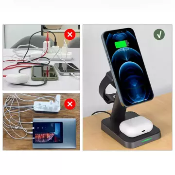 Acefast 15W Qi Wireless Charger für iPhone (mit MagSafe), Apple Watch und Apple AirPods Stand Stand Magnethalter schwarz (E3 schwarz)