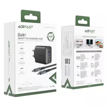 Acefast 2in1 Ladegerät GaN 65W USB Typ C / USB, Adapter Adapter HDMI 4K @ 60Hz (Set mit Kabel) schwarz (A17 schwarz)