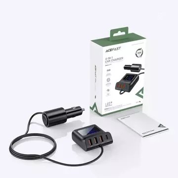 Acefast Autoladegerät 90W USB Typ C / 3x USB / Zigarettenanzünderbuchse, PPS, PD3.0, QC3.0, AFC, FCP Ladestation schwarz (B8 schwarz)