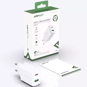 Acefast Wandladegerät USB Typ C / USB 20W, PPS, PD, QC 3.0, AFC, FCP weiß (A25 weiß)