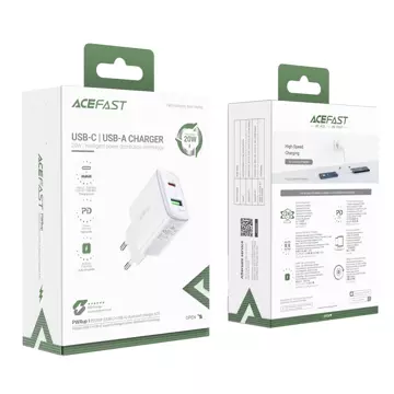 Acefast Wandladegerät USB Typ C / USB 20W, PPS, PD, QC 3.0, AFC, FCP weiß (A25 weiß)