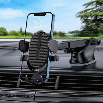 Alogy 2-in-1-Autohalterung für 6,5-Zoll-Telefon, gravitativ für Windschutzscheibe, Armaturenbrett, Kühlergrill, Easy One Touch Organizer