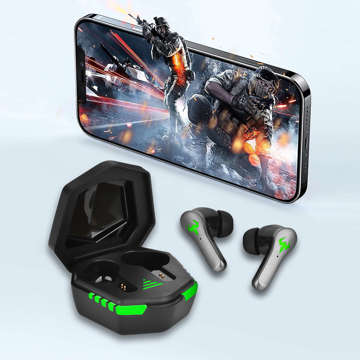 Alogy TWS 9D EarPhones Bluetooth 5.2 Kabellose Kopfhörer mit Dockingstation und Mikrofon PowerBank für Gamer Schwarz