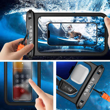 Alogy Waterproof Case universelle wasserdichte IPX8-Tasche für Telefone bis zu 9 Zoll und Zubehör Schwarz