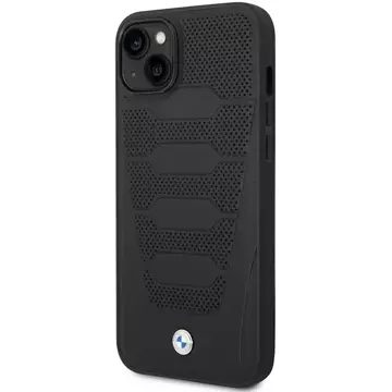 BMW BMHCP14S22RPSK Handyhülle für Apple iPhone 14 6.1" schwarz/schwarz Ledersitze Muster