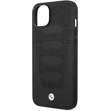 BMW BMHCP14S22RPSK Handyhülle für Apple iPhone 14 6.1" schwarz/schwarz Ledersitze Muster