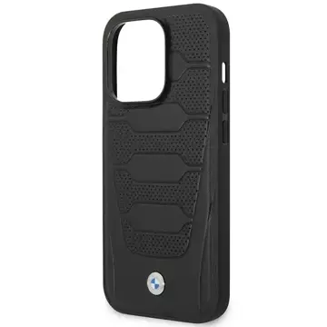 BMW BMHMP14L22RPSK Handyhülle für Apple iPhone 14 Pro 6.1" schwarz/schwarz Ledersitze Muster MagSafe