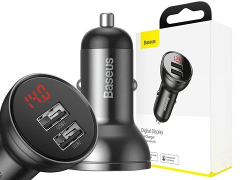 Baseus Autoladegerät 2x USB LED 4.8A 24W Grau