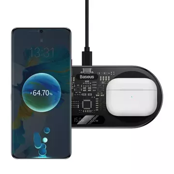 Baseus Digital LED Display Dual Wireless Charger mit Digitalanzeige 20W schwarz (WXSX010101)