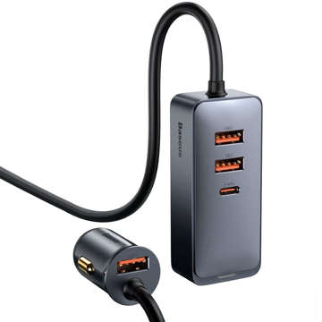 Baseus Share Together Autoladegerät mit 3x USB-C 120W grauem Verlängerungskabel