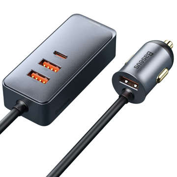 Baseus Share Together Autoladegerät mit 3x USB-C 120W grauem Verlängerungskabel