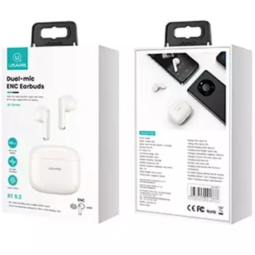 Bluetooth 5.3-Kopfhörer USAMS TWS US Series Dual Mic Wireless weiß/weiß BHUUS02